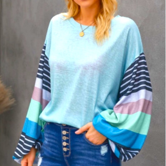 Striped Color Blocked Long Sleeve Top - Picture 2 of 5